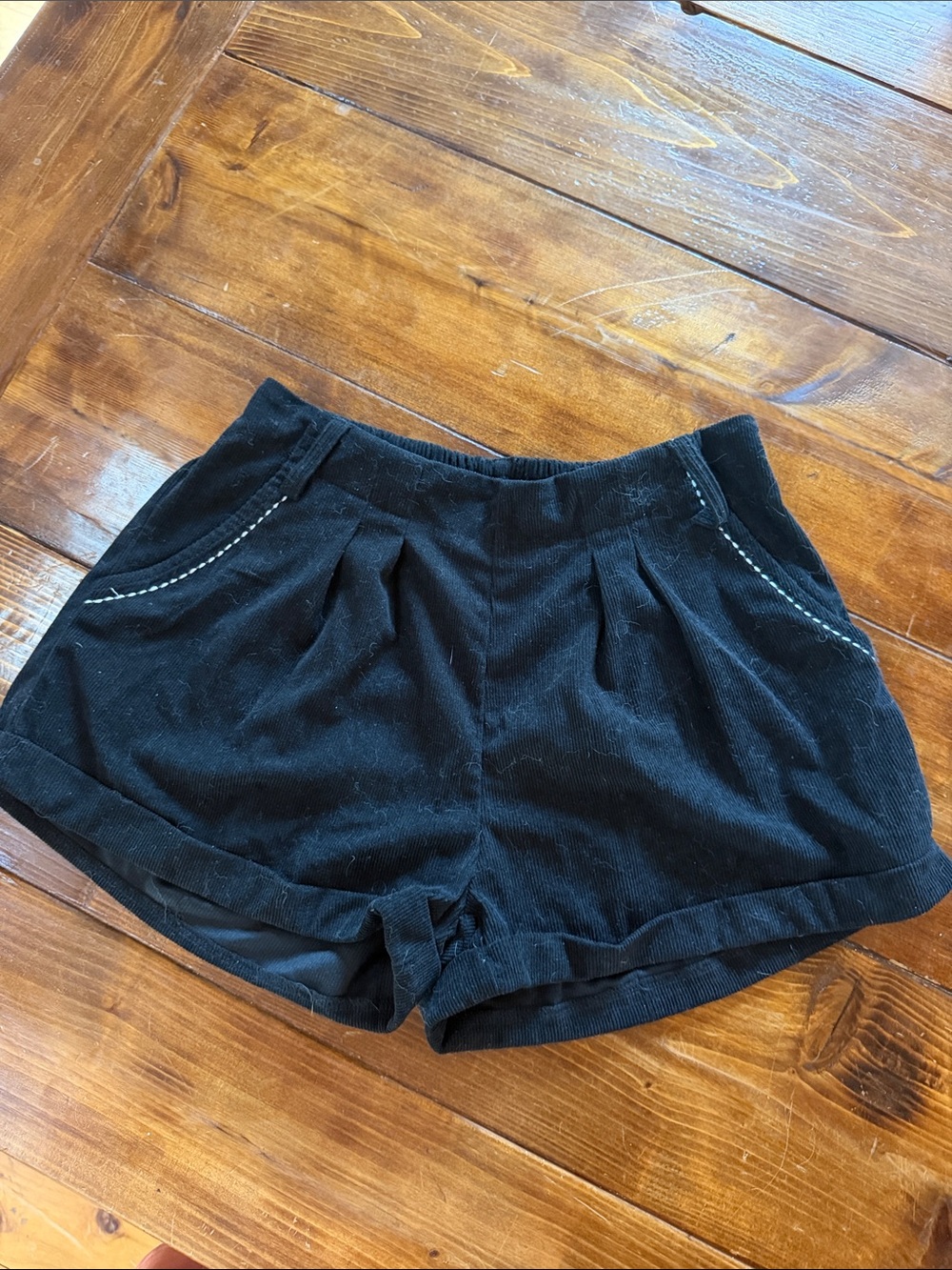 Black Women's corduroy Shorts with Decorative Stitching